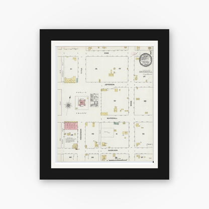 Old map wall art mockup — black gallery frame with white mat — Sanborn Fire Insurance Map from Gilmer, Upshur County, Texas (1891) - Complete Map Set