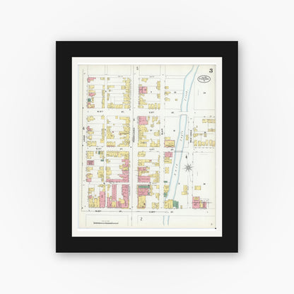 Old map wall art mockup — black gallery frame with white mat — Sanborn Fire Insurance Map from Tyrone, Blair County, Pennsylvania (1901), Sheet #0003