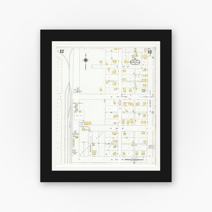 Old map wall art mockup — black gallery frame with white mat — Sanborn Fire Insurance Map from Maryville, Nodaway County, Missouri (1925), Sheet #0012