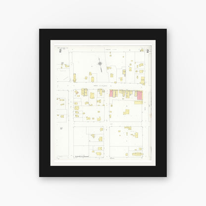 Old map wall art mockup — black gallery frame with white mat — Sanborn Fire Insurance Map from West Columbia, Brazoria County, Texas (1936), Sheet #0002