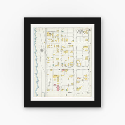 Old map wall art mockup — black gallery frame with white mat — Sanborn Fire Insurance Map from Fernandina, Nassau County, Florida (1903), Sheet #0003