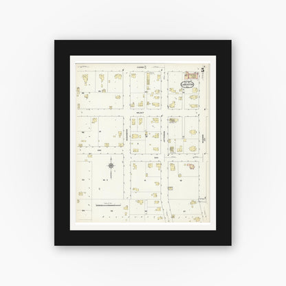 Old map wall art mockup — black gallery frame with white mat — Sanborn Fire Insurance Map from Lancaster, Grant County, Wisconsin (1912), Sheet #0005