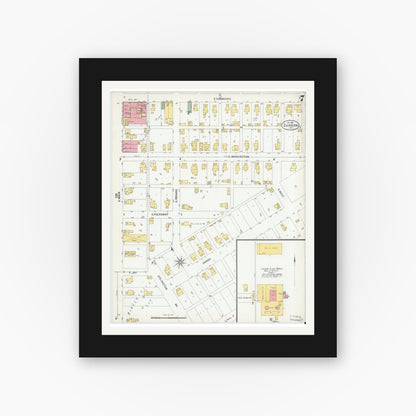 Old map wall art mockup — black gallery frame with white mat — Sanborn Fire Insurance Map from Dunkirk, Jay And Blackford Counties, Indiana (1900), Sheet #0007