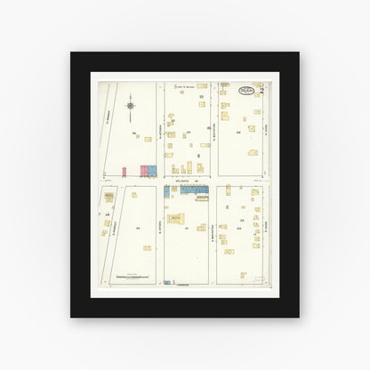 Old map wall art mockup — black gallery frame with white mat — Sanborn Fire Insurance Map from Delray, Palm Beach County, Florida (1922), Sheet #0002