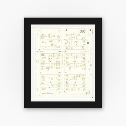 Old map wall art mockup — black gallery frame with white mat — Sanborn Fire Insurance Map from Boone, Boone County, Iowa (1909), Sheet #0014