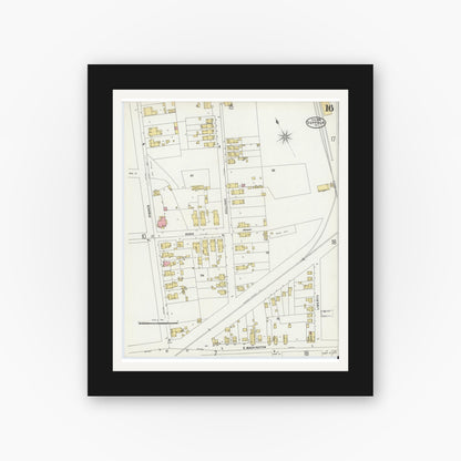 Old map wall art mockup — black gallery frame with white mat — Sanborn Fire Insurance Map from Suffolk, Independent Cities, Virginia (1898), Sheet #0016