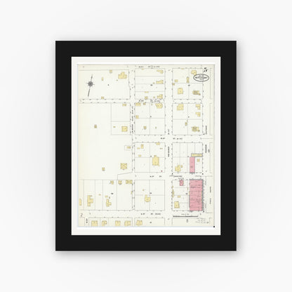 Old map wall art mockup — black gallery frame with white mat — Sanborn Fire Insurance Map from Mount Pleasant, Titus County, Texas (1911), Sheet #0005