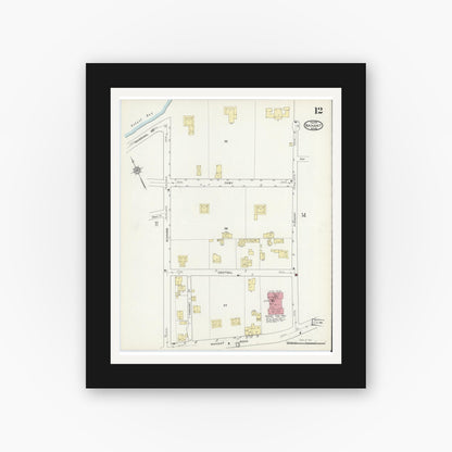 Old map wall art mockup — black gallery frame with white mat — Sanborn Fire Insurance Map from Nahant, Essex County, Massachusetts (1914), Sheet #0012