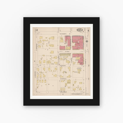 Old map wall art mockup — black gallery frame with white mat — Sanborn Fire Insurance Map from Gainesville, Alachua County, Florida (1922), Sheet #0004