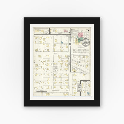 Old map wall art mockup — black gallery frame with white mat — Sanborn Fire Insurance Map from Mentone, Kosciusko County, Indiana (1914) - Complete Map Set