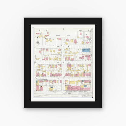 Old map wall art mockup — black gallery frame with white mat — Sanborn Fire Insurance Map from Alton, Madison County, Illinois (1902), Sheet #0007