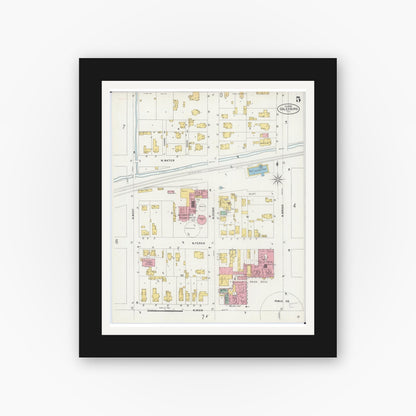 Old map wall art mockup — black gallery frame with white mat — Sanborn Fire Insurance Map from Galesburg, Knox County, Illinois (1898), Sheet #0005