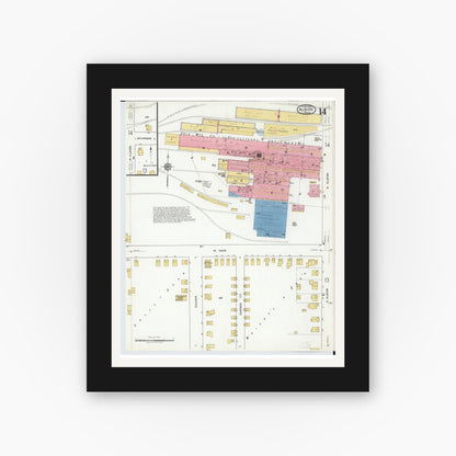Old map wall art mockup — black gallery frame with white mat — Sanborn Fire Insurance Map from Albion, Calhoun County, Michigan (1918), Sheet #0014
