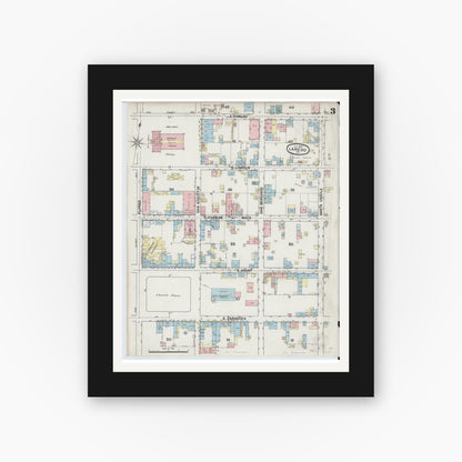 Old map wall art mockup — black gallery frame with white mat — Sanborn Fire Insurance Map from Laredo, Webb County, Texas (1889), Sheet #0003
