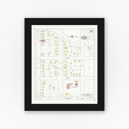 Old map wall art mockup — black gallery frame with white mat — Sanborn Fire Insurance Map from Red Wing, Goodhue County, Minnesota (1917), Sheet #0012