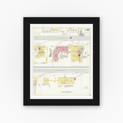 Old map wall art mockup — black gallery frame with white mat — Sanborn Fire Insurance Map from Rome, Oneida County, New York (1909), Sheet #0029