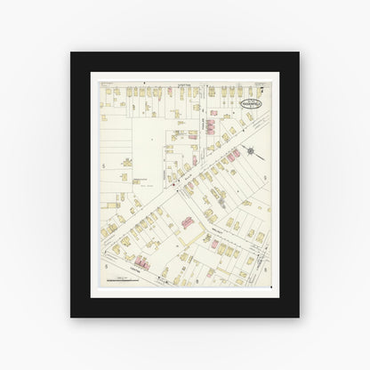 Old map wall art mockup — black gallery frame with white mat — Sanborn Fire Insurance Map from Haddonfield, Camden County, New Jersey (1914), Sheet #0007