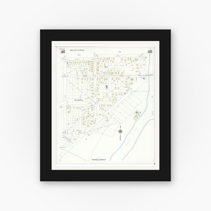 Old map wall art mockup — black gallery frame with white mat — Sanborn Fire Insurance Map from Beloit, Rock County, Wisconsin (1939), Sheet #0046