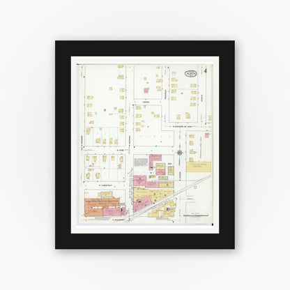 Old map wall art mockup — black gallery frame with white mat — Sanborn Fire Insurance Map from Albion, Calhoun County, Michigan (1918), Sheet #0004