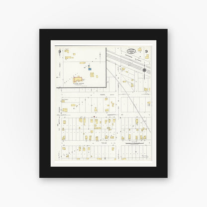 Old map wall art mockup — black gallery frame with white mat — Sanborn Fire Insurance Map from Anoka, Anoka County, Minnesota (1925), Sheet #0009