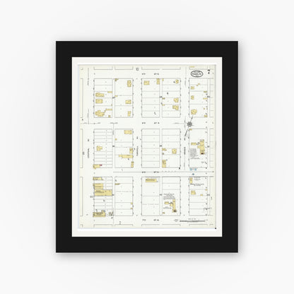 Old map wall art mockup — black gallery frame with white mat — Sanborn Fire Insurance Map from Hamlin, Jones County, Texas (1919), Sheet #0007