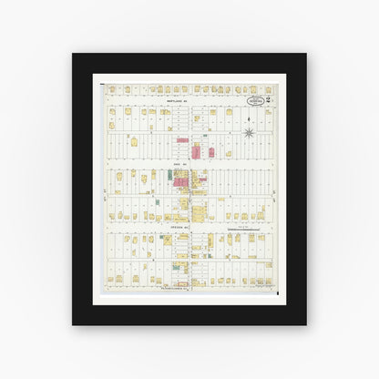 Old map wall art mockup — black gallery frame with white mat — Sanborn Fire Insurance Map from Sebring, Mahoning County, Ohio (1901), Sheet #0002