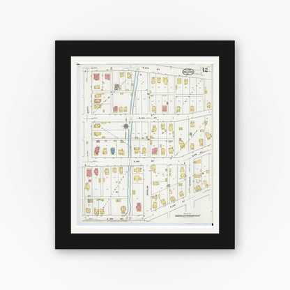 Old map wall art mockup — black gallery frame with white mat — Sanborn Fire Insurance Map from Delphos, Van Wert And Allen Counties, Ohio (1921), Sheet #0012