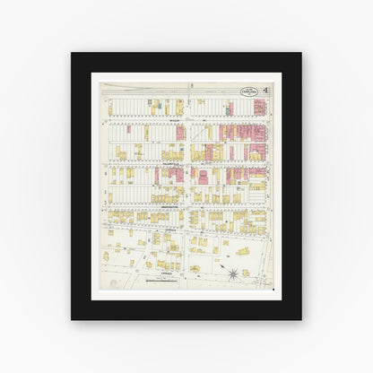 Old map wall art mockup — black gallery frame with white mat — Sanborn Fire Insurance Map from Charleroi, Washington County, Pennsylvania (1902), Sheet #0004