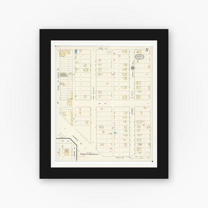 Old map wall art mockup — black gallery frame with white mat — Sanborn Fire Insurance Map from Zion, Lake County, Illinois (1911), Sheet #0005