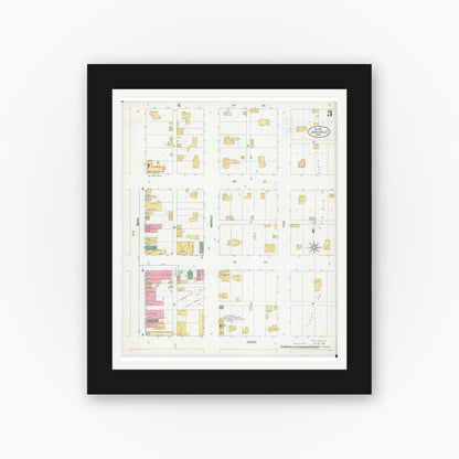 Old map wall art mockup — black gallery frame with white mat — Sanborn Fire Insurance Map from Janesville, Waseca County, Minnesota (1900), Sheet #0003