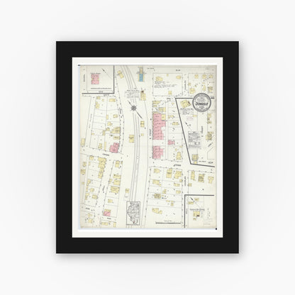 Old map wall art mockup — black gallery frame with white mat — Sanborn Fire Insurance Map from Dongola, Union County, Illinois (1914), Sheet #0001