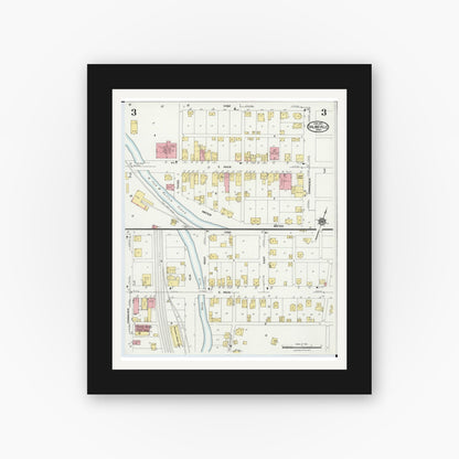 Old map wall art mockup — black gallery frame with white mat — Sanborn Fire Insurance Map from Salineville, Columbiana County, Ohio (1924), Sheet #0003