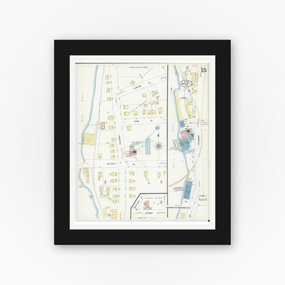 Old map wall art mockup — black gallery frame with white mat — Sanborn Fire Insurance Map from Beloit, Rock County, Wisconsin (1908), Sheet #0015