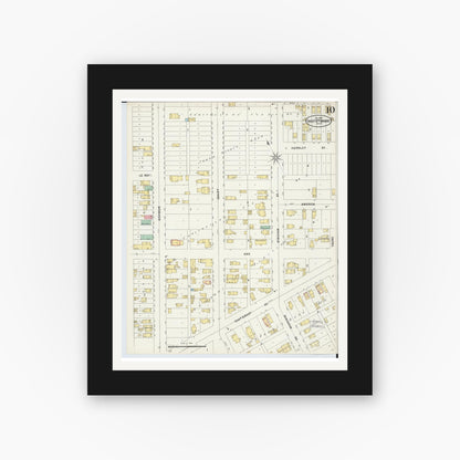 Old map wall art mockup — black gallery frame with white mat — Sanborn Fire Insurance Map from Sault Sainte Marie, Chippewa County, Michigan (1897), Sheet #0010