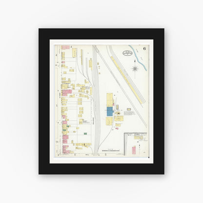 Old map wall art mockup — black gallery frame with white mat — Sanborn Fire Insurance Map from Lehighton, Carbon County, Pennsylvania (1908), Sheet #0006