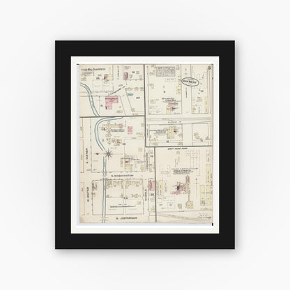 Old map wall art mockup — black gallery frame with white mat — Sanborn Fire Insurance Map from Van Wert, Van Wert County, Ohio (1884), Sheet #0003