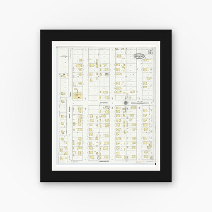 Old map wall art mockup — black gallery frame with white mat — Sanborn Fire Insurance Map from Red Jacket, Houghton County, Michigan (1917), Sheet #0017