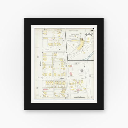 Old map wall art mockup — black gallery frame with white mat — Sanborn Fire Insurance Map from Jeffersonville, Clark County, Indiana (1898), Sheet #0019
