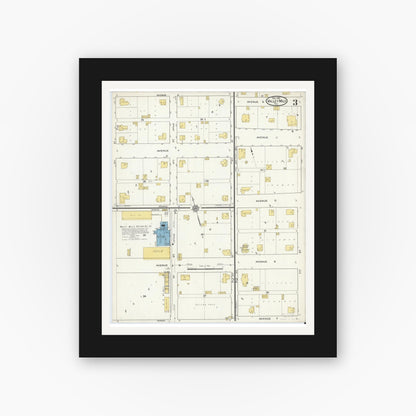 Old map wall art mockup — black gallery frame with white mat — Sanborn Fire Insurance Map from Valley Mills, Bosque County, Texas (1915), Sheet #0003