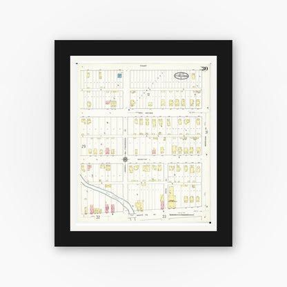 Old map wall art mockup — black gallery frame with white mat — Sanborn Fire Insurance Map from Fort Madison, Lee County, Iowa (1913), Sheet #0030