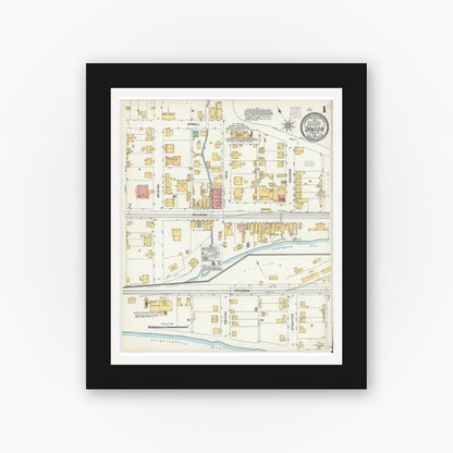 Old map wall art mockup — black gallery frame with white mat — Sanborn Fire Insurance Map from Dawson, Fayette County, Pennsylvania (1904) - Complete Map Set
