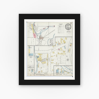 Old map wall art mockup — black gallery frame with white mat — Sanborn Fire Insurance Map from Cedarburg, Ozaukee County, Wisconsin (1893) - Complete Map Set