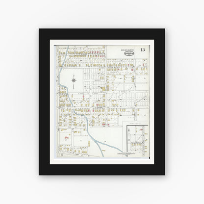 Old map wall art mockup — black gallery frame with white mat — Sanborn Fire Insurance Map from Miamisburg, Montgomery County, Ohio (1919), Sheet #0013