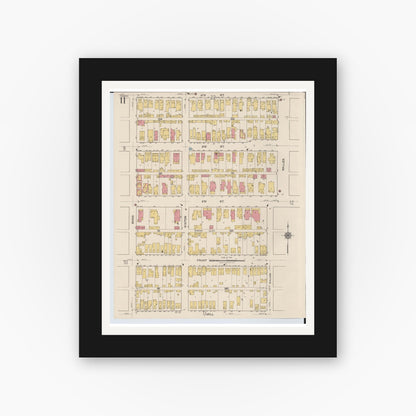 Old map wall art mockup — black gallery frame with white mat — Sanborn Fire Insurance Map from Portsmouth, Scioto County, Ohio (1921), Sheet #0011