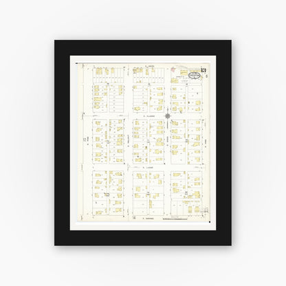 Old map wall art mockup — black gallery frame with white mat — Sanborn Fire Insurance Map from Creston, Union County, Iowa (1913), Sheet #0013