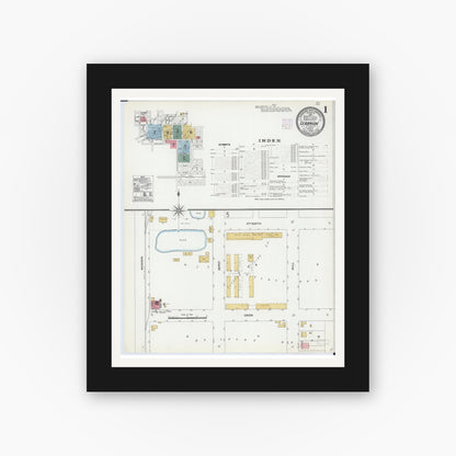 Old map wall art mockup — black gallery frame with white mat — Sanborn Fire Insurance Map from Lebanon, Saint Clair County, Illinois (1906) - Complete Map Set