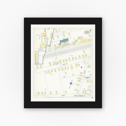 Old map wall art mockup — black gallery frame with white mat — Sanborn Fire Insurance Map from Oneida, Madison County, New York (1909), Sheet #0005