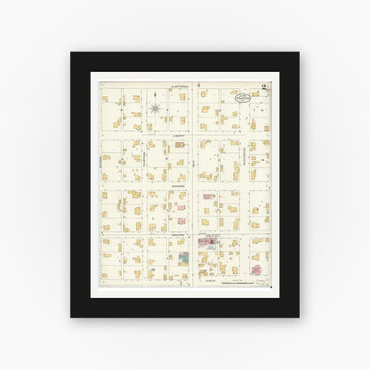 Old map wall art mockup — black gallery frame with white mat — Sanborn Fire Insurance Map from Bourbon, Marshall County, Indiana (1905), Sheet #0002