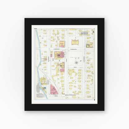 Old map wall art mockup — black gallery frame with white mat — Sanborn Fire Insurance Map from Battle Creek, Calhoun County, Michigan (1902), Sheet #0005