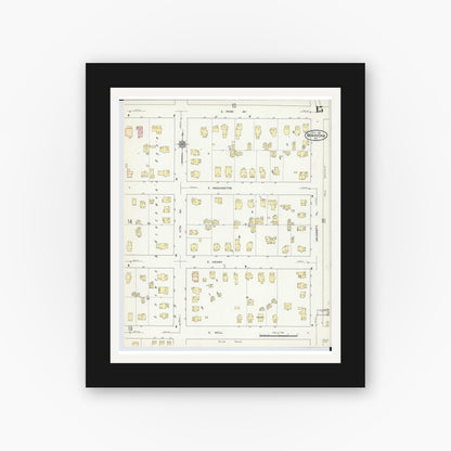 Old map wall art mockup — black gallery frame with white mat — Sanborn Fire Insurance Map from Beaver Dam, Dodge County, Wisconsin (1914), Sheet #0015